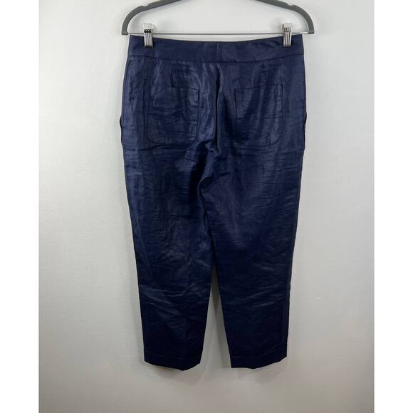 Rag & Bone Deep Navy Blue Crop Cuffed Linen Beach Pants Casual Career Work 2 - Picture 4 of 8